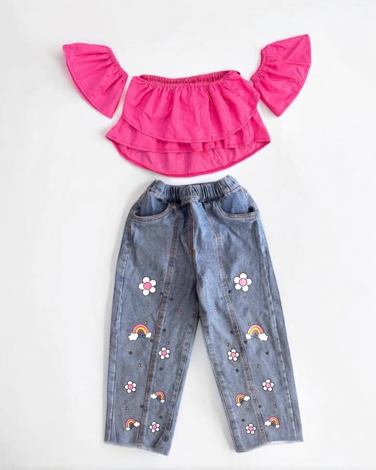 Pink Top & Jeans Pants